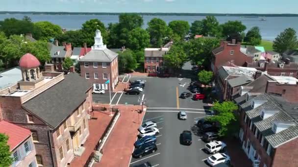 New Castle Delaware Passado Aéreo Old Courthouse Restaurado Casas Coloniais — Vídeo de Stock