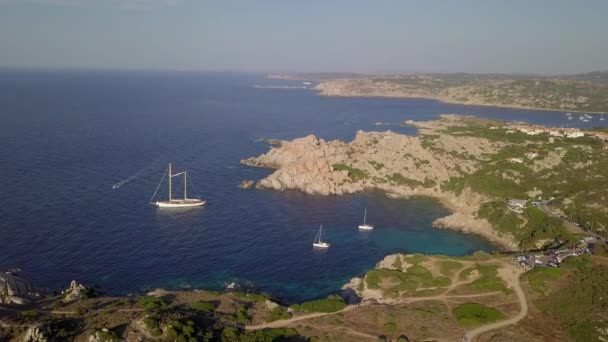 Drone Shot Flying Wild Rocky Bay North Sardinia Some Sailing — Stock Video