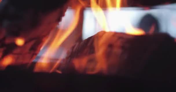 Closeup Fireplace Winter — Stock Video