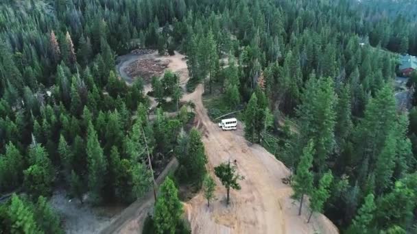 Video Aereo Alto Livello Seguito Una Moto Sporcizia Attraverso Foresta — Video Stock