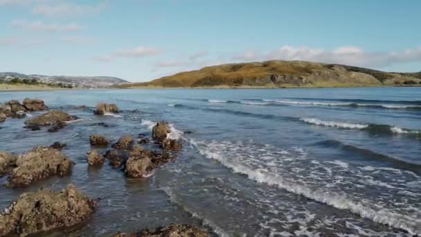 Rolige Bølger Langs Kysten Plimmerton Nær Wellington New Zealand – stockvideo