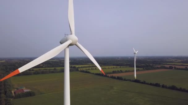 Ostrze Turbiny Wiatrowej Obracające Się Wytwarzające Zrównoważoną Energię Antena — Wideo stockowe