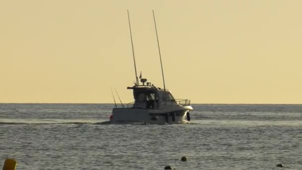 Sport Fishing Motorboat Cruising Dawn Calm Mediterranean Sea — Stock Video