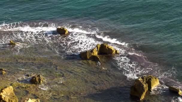 Rocky Coastline Subtropical Waves Breaking Submerged Reef Spain — Stock Video