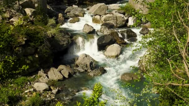 Hermoso Arroyo Montaña Primavera Ángulo Alto — Vídeos de Stock