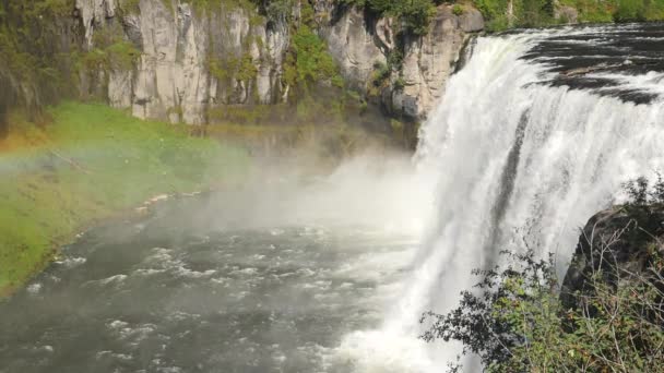 Beautiful Panoramic Scene Upper Mesa Falls Waterfall Cascading Side Steep — Stock Video