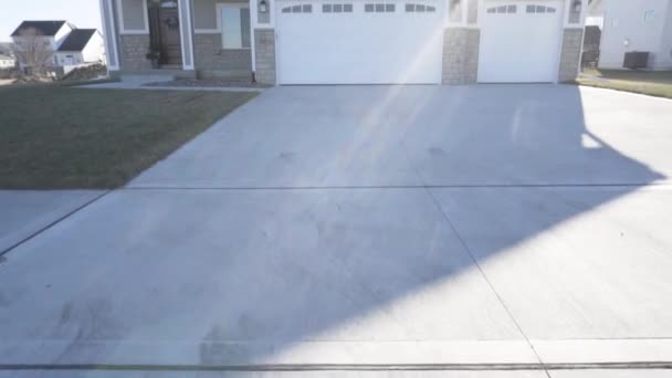 Drive Way Garage Suburban Home Sunset Iowa — Stock Video