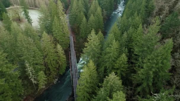 Órbita Alto Nivel Sobre Río Puente Ferroviario — Vídeos de Stock
