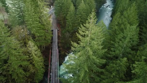 Impresionante Sobrevuelo Del Puente Ferroviario Que Atraviesa Río Lewis Pan — Vídeos de Stock