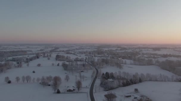 Dolly Forward Snow Covered Countryside Dawn — Stock Video