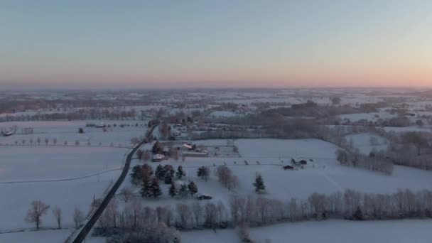 Dolly Forward Snow Covered Countryside Sunrise — Stock Video