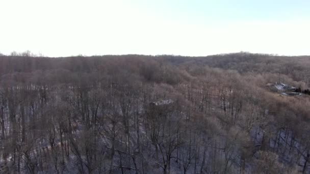 Drohnenaufnahmen Aus Der Luft Die Winter Über Einer Verlassenen Hütte — Stockvideo