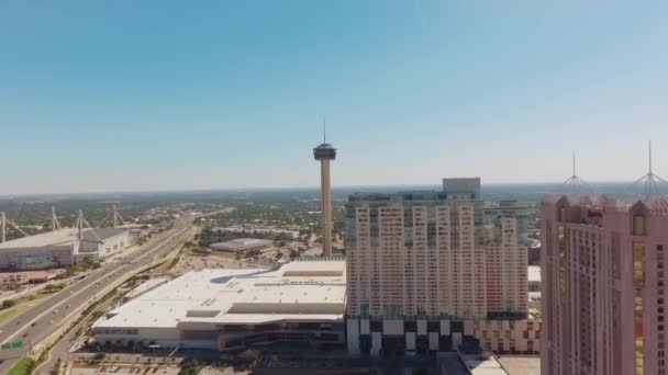 Drone Shot San Antonio Skyline Tower Americas Torre Las Américas — Vídeos de Stock