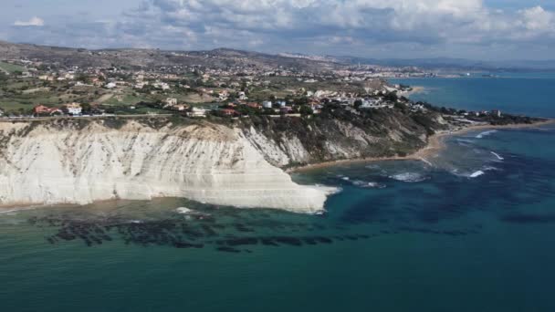 Far Fly Coastline White Cliffs Limestone Steps Agrigento — Stock Video