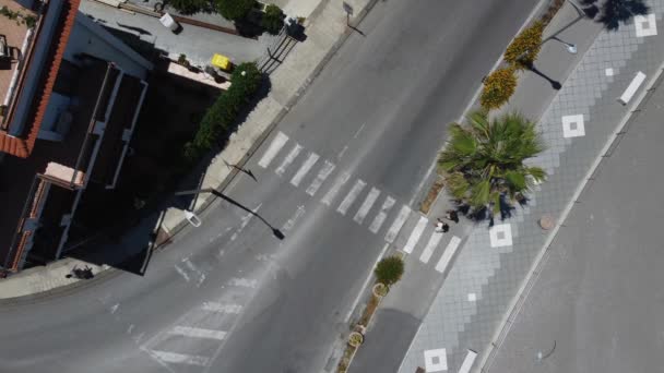 Άποψη Ενός Ζευγαριού Που Περπατά Ένα Σταυροδρόμι Αυτοκίνητα Στο Δρόμο — Αρχείο Βίντεο
