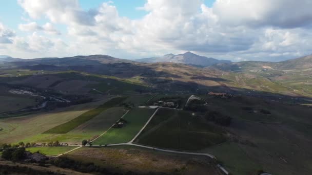 Pan Horizontal Une Vallée Verte Ensoleillée Avec Nuages Gonflés Ciel — Video