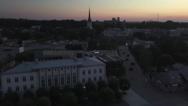 Solnedgång Drönare Utsikt Över Stadshuset Rakvere Estland Laane Viru Län — Stockvideo