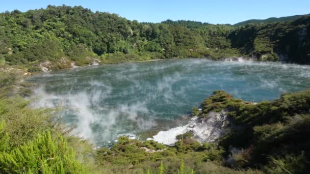 Dampf Auf Der Oberfläche Eines Kratersees Waimangus Vulkanischem Tal Rotorua — Stockvideo