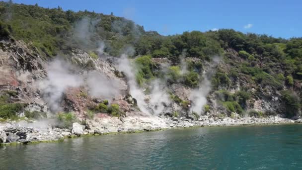 Volcanic Geothermal Activity Edge Lake Waimangu Rotorua New Zealand — Stock Video