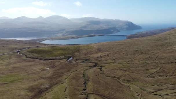 Luchtfoto Van Een Weg Bij Feroe Islands — Stockvideo