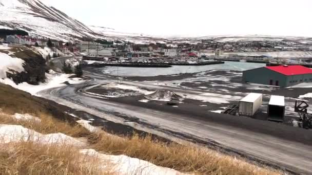 Hsavk Town Village Noruring Kunnassa Islannin Pohjoisrannikko Talvella Näkymä Paikalliseen — kuvapankkivideo