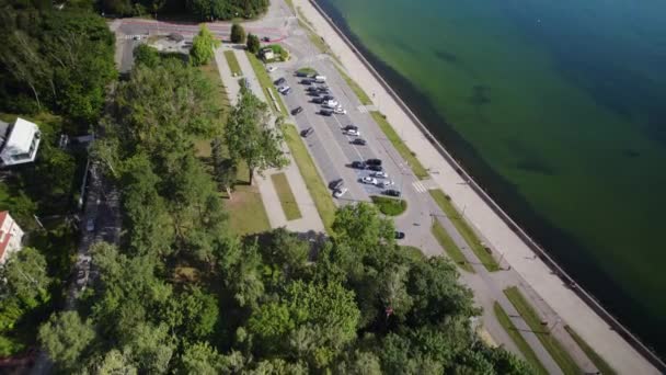 Widok Lotu Ptaka Plac Arka Gdynia Parking Przy Nabrzeżu Gdyni — Wideo stockowe