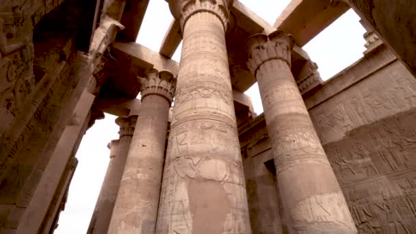 Zicht Enorme Zuilen Muren Een Oude Tempel Kom Ombo Egypte — Stockvideo