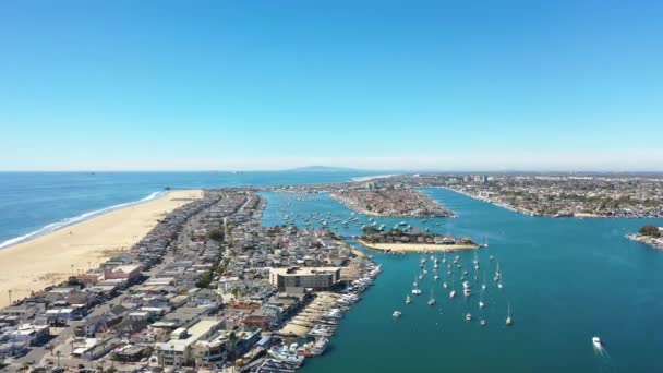 Aerial View Harborside Community Man Made Balboa Peninsula Beach — Stock Video