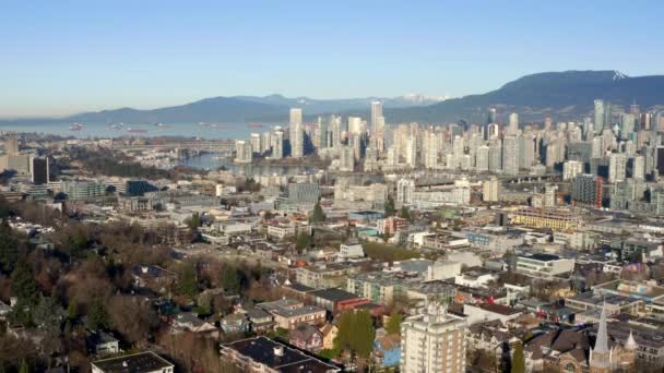 Vista Aérea Centro Vancouver Skyline Burrard Inlet Durante Dia Vancouver — Vídeo de Stock