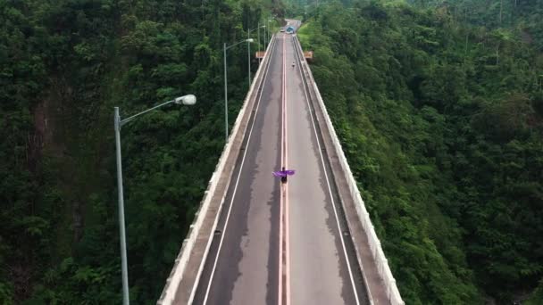 Advocate Actively Running Tallest Bridge Agas Agas Philippines Drone Shot — Stock Video