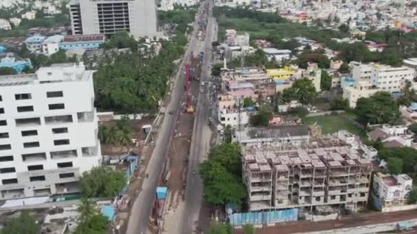 Drone Vista Chennai Metro Rail Construção Mount Poonamallee Road — Vídeo de Stock