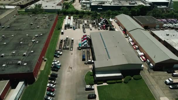 Yard Logistics Trucking Company Dry Vans Car Haulers Drone Footage — Stock Video