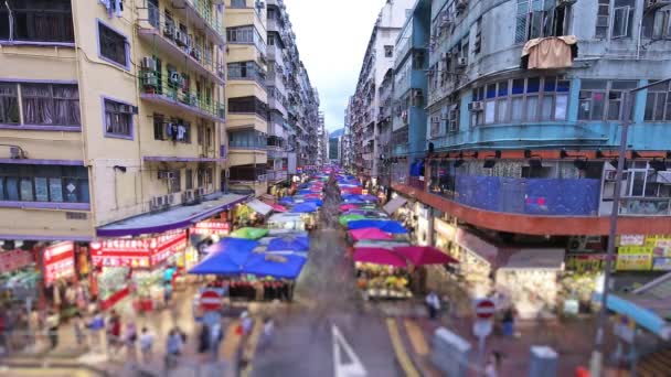 Απασχολημένος Mong Kok Yuen Street Retail Market Χονγκ Κονγκ Κίνηση — Αρχείο Βίντεο