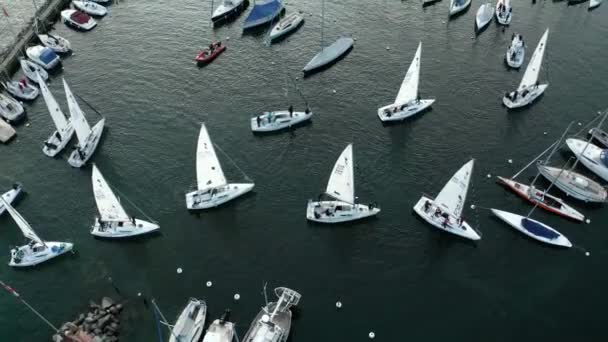 Drone Haut Angle Descendant Survolant Des Yachts Entrant Dans Une — Video