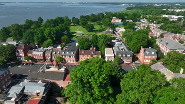 New Castle Delaware River Luftaufnahme Renovierte Urige Häuser Kolonialem Dorf — Stockvideo
