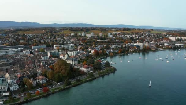 Zboară Deasupra Unui Oraș Din Elveția Iahturi Lacul Geneva — Videoclip de stoc