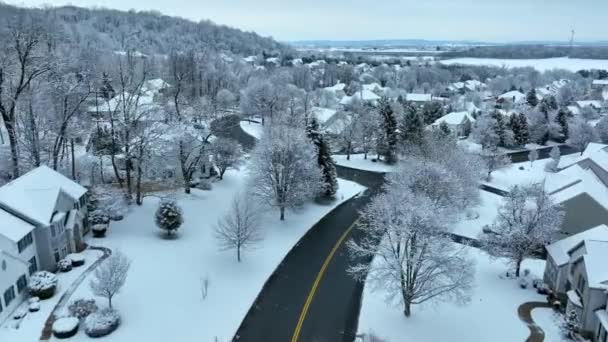 Maisons Américaines Couvertes Neige Aérien Pendant Tempête Neige Lorsque Les — Video