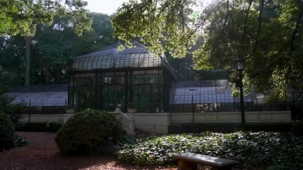 Botaniska Trädgården Växthus Glas Växthus Etablerar Inspelningsdag — Stockvideo