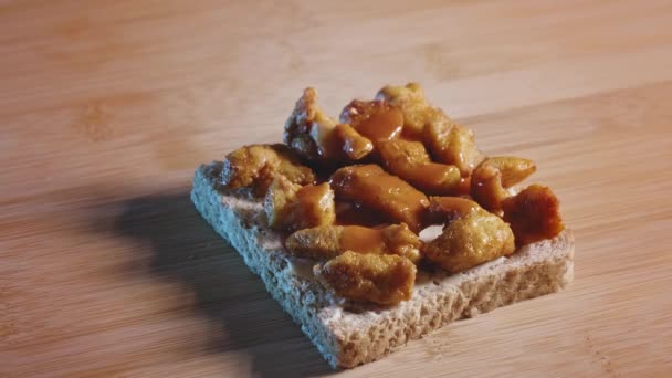 Covering Fat Loss Chicken Toast Slice Bread Close — Stock Video