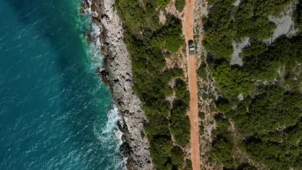 Auto Jedoucí Podél Pobřeží Gjipe Beach Jónského Moře Vlor County — Stock video