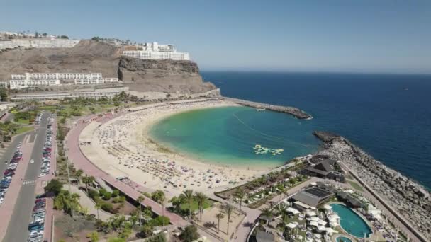Aerial View Amadores Beach Scenic Turquoise Water Bay Gran Canaria — Stock Video