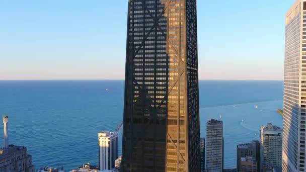 Rising Aerial Shot John Hancock 875 Michigan Building Downtown Chicago — Stock Video