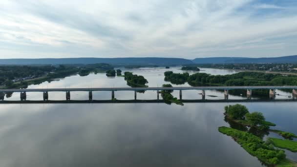 Una Vista Del Puente Harvey Taylor Las Islas Río Susquehanna — Vídeos de Stock