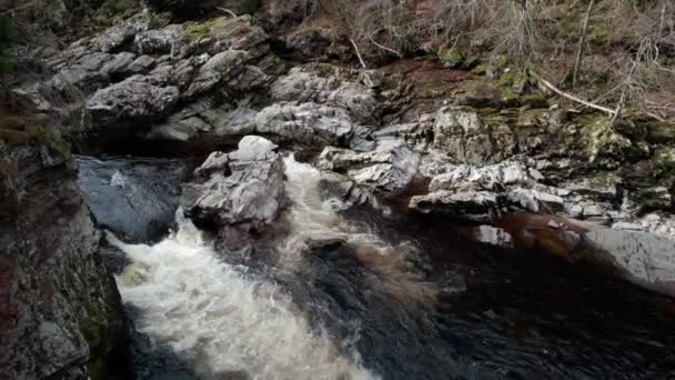 Aerial View Randolphs Leap River Findhorn Valley Scotland Cascading Water — 비디오