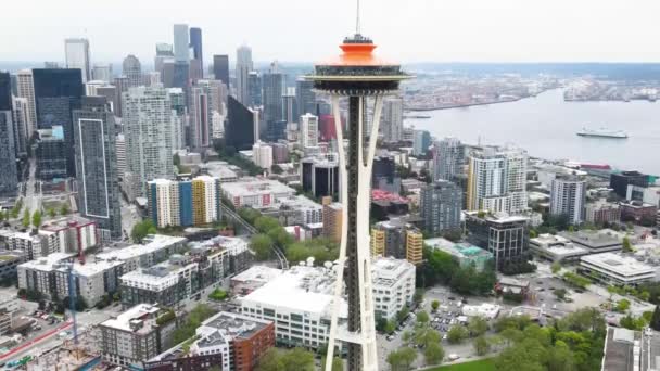 Drone Fly Shot Space Needle Observdeck Building Seattle Washington Spojené — Stock video
