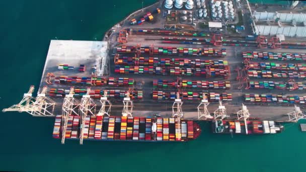 Luchtfoto Van Koper Cargo Port Slovenië Dolly Naar Voren Naar — Stockvideo