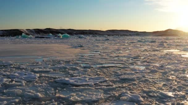 Laguna Glaciar Jkulsrln Islandia Invierno Volando Sobre Vasta Superficie Derretida — Vídeo de stock