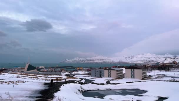 Lafsvk Ciudad Pequeña Invierno Islandia Norte Península Snfellsnes Paisaje Costero — Vídeos de Stock