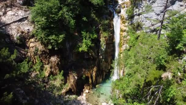 Luchtfoto Van Een Verlaten Waterval Het Midden Van Een Bos — Stockvideo