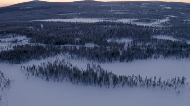 Вид Сверху Скандинавский Лесной Ландшафт Наклон Вверх Выявить Заснеженные Горные — стоковое видео